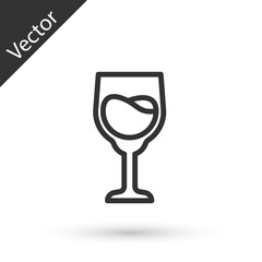 Grey line Wine glass icon isolated on white background. Wineglass sign. Vector