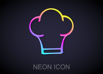 Glowing neon line Chef hat icon isolated on black background. Cooking symbol. Cooks hat. Vector