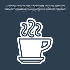 Blue line Coffee cup icon isolated on blue background. Tea cup. Hot drink coffee. Vector