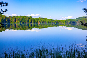 Amazing morning view of Shiroka polyana dam, West Rhodope moumtains, Bulgaria