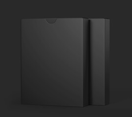 Black Flat Carton cardboard Box Mockup, Software Box, package, container, 3d rendering isolated on dark background