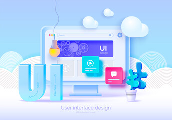 Mockup 3D monitor with user interface elements for web design Software creator. User interface,...
