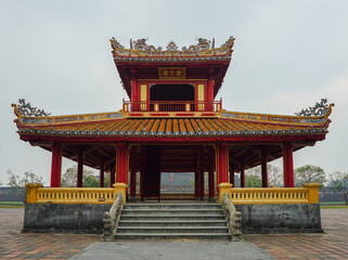 Low angle view of a traditional style pavilion in Hue, Vietnam