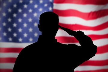 US Military Soldier Saluting Flag. National Hero
