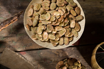 Top view of dried broad beans