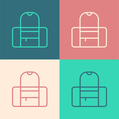 Pop art line Sport bag icon isolated on color background. Vector