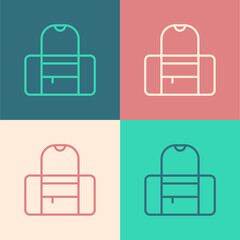 Pop art line Sport bag icon isolated on color background. Vector