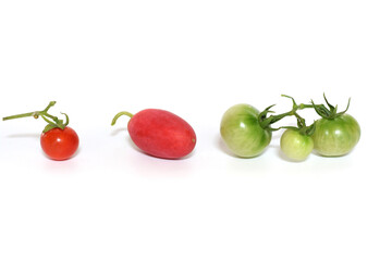 Isolated tomatoes on white background.