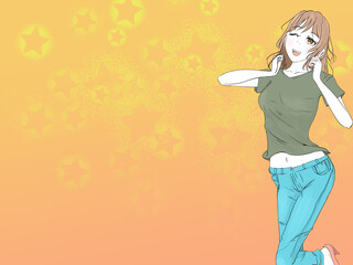 喜ぶ女の子と陽気な背景(右)