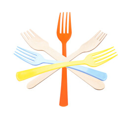 Different forks on white background