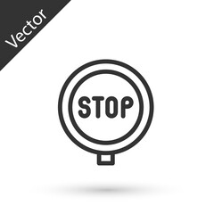 Grey line Stop sign icon isolated on white background. Traffic regulatory warning stop symbol. Vector