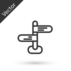 Grey line Road traffic sign. Signpost icon isolated on white background. Pointer symbol. Isolated street information sign. Direction sign. Vector