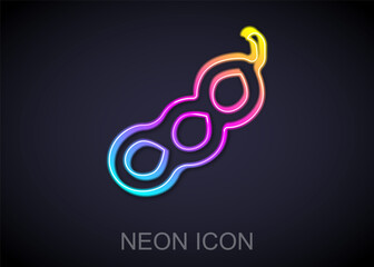 Glowing neon line Green peas icon isolated on black background. Vector