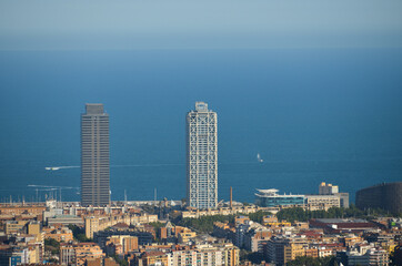 observation point with view of cityscape, Bunkers del Carmel, Barcelona, Spain