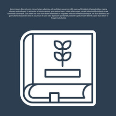 Blue line Book about seeds icon isolated on blue background. Vector