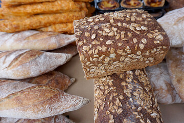 Homemade different kind loaf of bread selling in the market