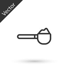 Grey line Measuring cup with flour icon isolated on white background. Baking Ingredients. Healthy organic food. Dough cooking. Vector