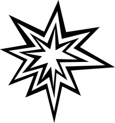 Vector emoticon illustration of black and white outlines of explosive collision