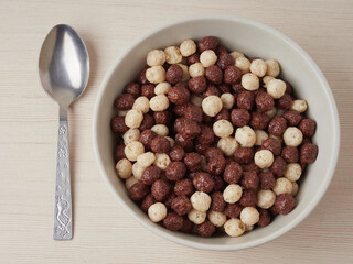 delicious breakfast chocolate balls with milk