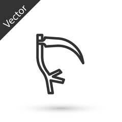 Grey line Scythe icon isolated on white background. Happy Halloween party. Vector