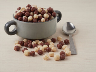 delicious breakfast chocolate balls with milk