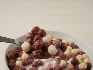 delicious breakfast chocolate balls with milk