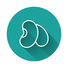 White line Beans icon isolated with long shadow background. Green circle button. Vector
