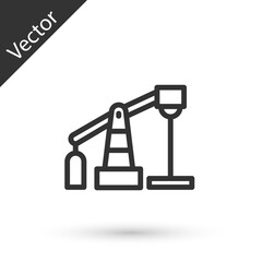 Grey line Oil pump or pump jack icon isolated on white background. Oil rig. Vector