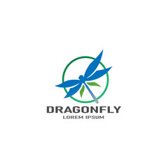 Vector logo blue dragonfly shape