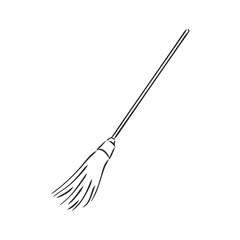 Black outline vector broom on white background.