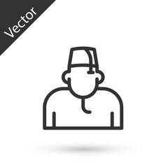 Grey line Muslim man icon isolated on white background. Vector
