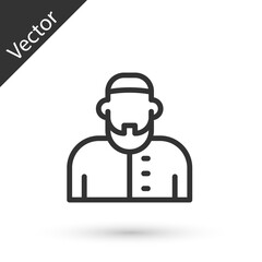 Grey line Muslim man icon isolated on white background. Vector