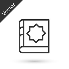 Grey line Holy book of Koran icon isolated on white background. Muslim holiday, Eid Mubarak, Eid al-fitr, Ramadan Kareem. Vector