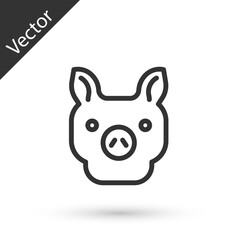Grey line Pig icon isolated on white background. Animal symbol. Vector