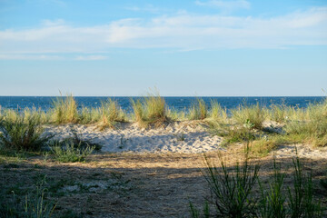 The view of the Baltic Sea from the dune on the beach of the small seaside resort of Zempin on Usedom