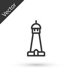 Grey line Mosque tower or minaret icon isolated on white background. Vector