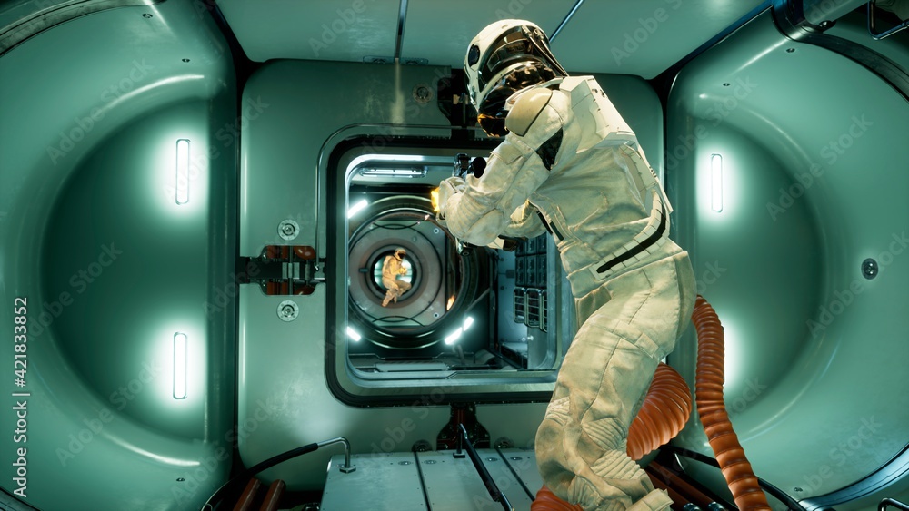 Canvas Prints the astronauts had a fight and made a battlefield in outer space. 3d rendering.