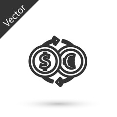 Grey line Money exchange icon isolated on white background. Euro and Dollar cash transfer symbol. Banking currency sign. Vector