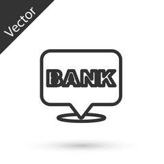 Grey line Bank building icon isolated on white background. Vector