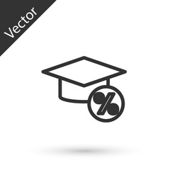 Grey line Graduation cap and coin icon isolated on white background. Education and money. Concept of scholarship cost or loan, tuition or study fee. Vector