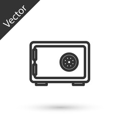 Grey line Safe icon isolated on white background. The door safe a bank vault with a combination lock. Reliable Data Protection. Vector