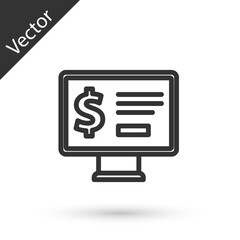 Grey line Monitor with dollar icon isolated on white background. Sending money around the world, money transfer, online banking, financial transaction. Vector