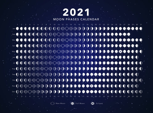 2021 moon phases calendar white astronomy vector chart