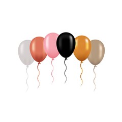 Realistic 3d balloons with Gold rose, silver, pink, brown, black texture gradation background set. 3d ballons with metallic gradient collection vector design