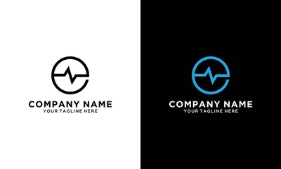Abstract Letter E heartbeat Logo. Flat Vector logo design vector template on a black and white background.