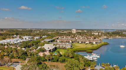 Fototapeta na wymiar Aerial view of beautiful Jupiter Dubois Park from drone point of view, Florida