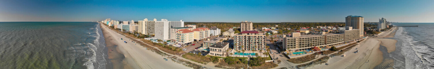 Panoramic aerial view of Myrtle Beach skylineon a sunny day from drone point of view, South Carolina