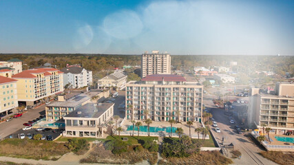 Panoramic aerial view of Myrtle Beach skylineon a sunny day from drone point of view, South Carolina