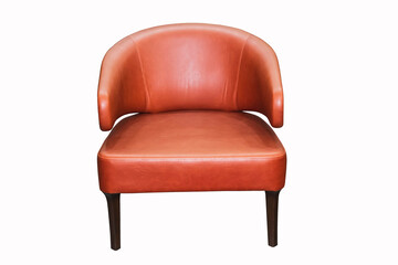 Comfortable red leather armchair on white background. Interior element