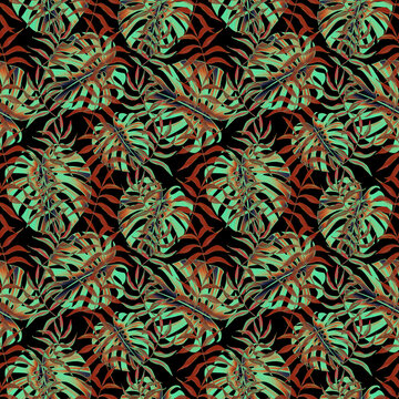 Seamles Leaves Pattern In Elegant Style. Palm leaves background. Tropical palm leaves, jungle leaves seamless floral pattern background